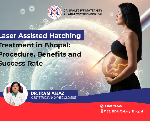 Laser Assisted Hatching treatment in Bhopal IVF embryo implantation procedure with pregnant woman illustration