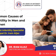 Couple looking worried about pregnancy test results with Dr. Iram Aijaz promoting infertility treatment and IVF care in Bhopal.